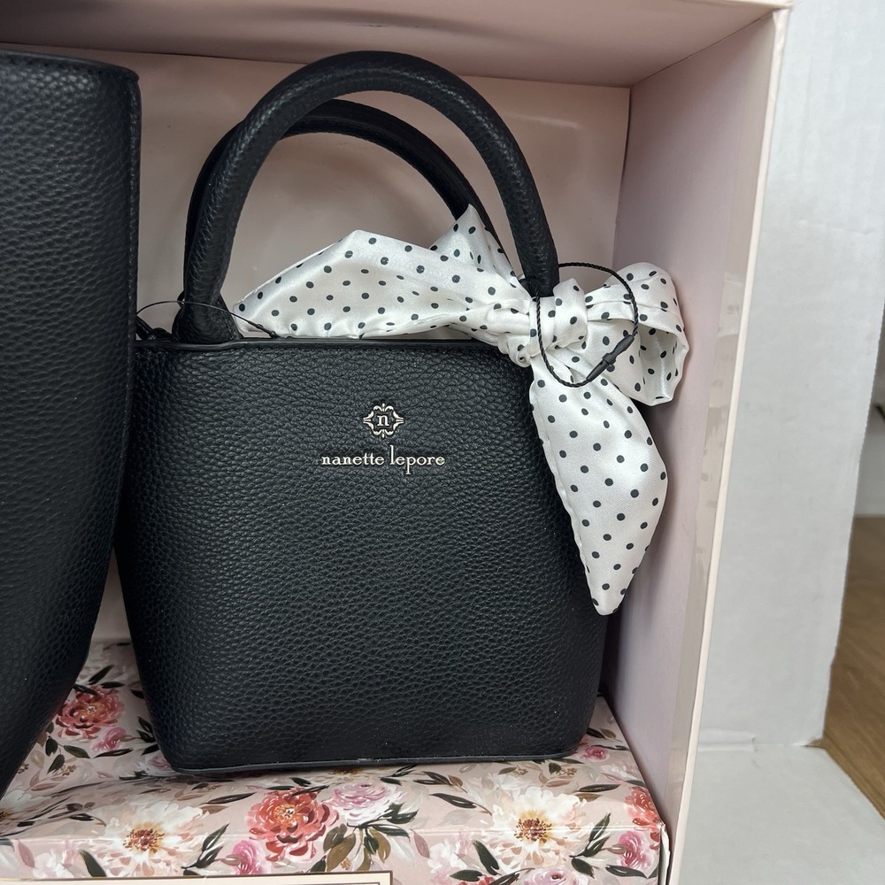 Nanette Lepore Mom & Mini Matching Handbag Set Black Tote & Mini Purse NWT - Picture 4 of 12